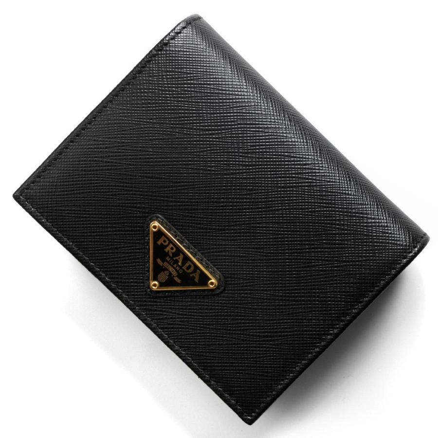 プラダ 二つ折り財布 財布 レディース サフィアーノ トライアングル 三角ロゴプレート ブラック 1MV204 QHH F0002 PRADA