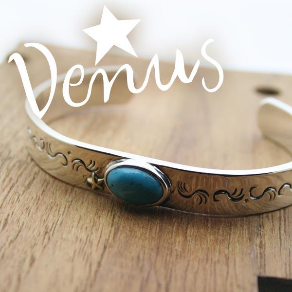 シルバーブレスレット インディアンジュエリー ターコイズ 平打唐草 アラベスク 星モチーフ Venus バングル 刻印可 silver925 メンズ レディース