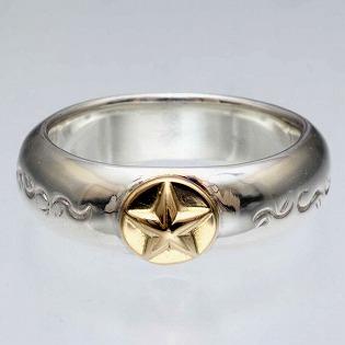 シルバーリング 星 指輪 刻印 18k ゴールド 甲丸リング 唐草