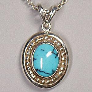 天然石ターコイズ(ブルー）シルバーペンダントトップ Classical