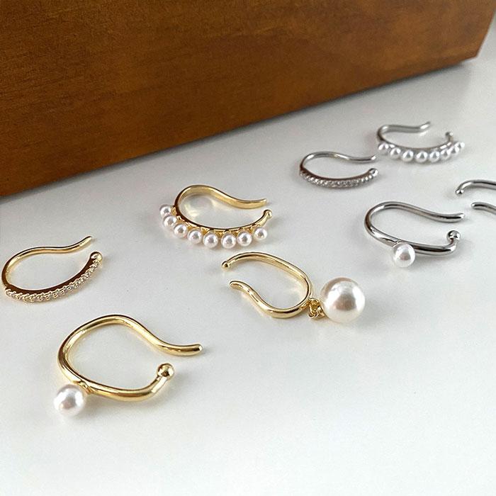 イヤーカフ イヤーカフス イヤカフ イヤリング 4点セット パール 重ね付け おしゃれ 低アレルギー ジュエリー ニッケルフリー k18コーディング | BLUE LEAF | 05