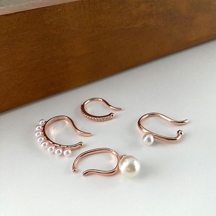 イヤーカフ イヤーカフス イヤカフ イヤリング 4点セット パール 重ね付け おしゃれ 低アレルギー ジュエリー ニッケルフリー k18コーディング | BLUE LEAF | 08