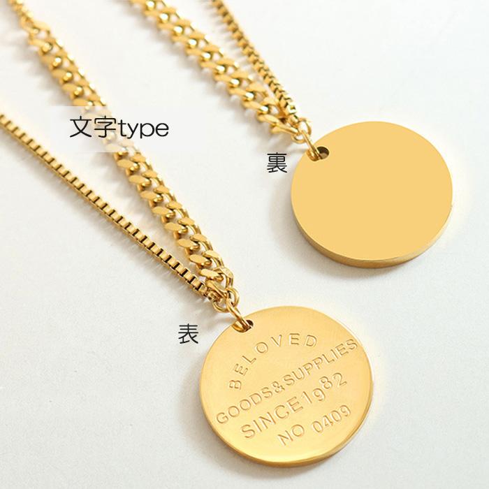 BLUE LEAF ステンレス コイン ネックレス エリザベス 女王 ロング 