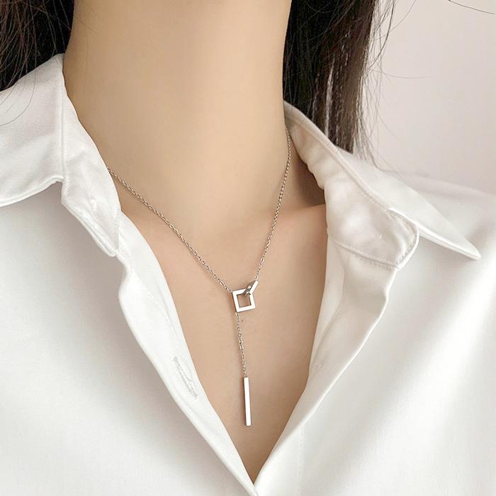 BLUE LEAF ステンレス ネックレス スクエア Y字 あずき あずき