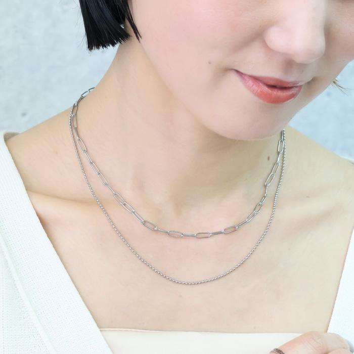 BLUE LEAF ステンレス ネックレス 二重連 あずき ボールチェーン 金属