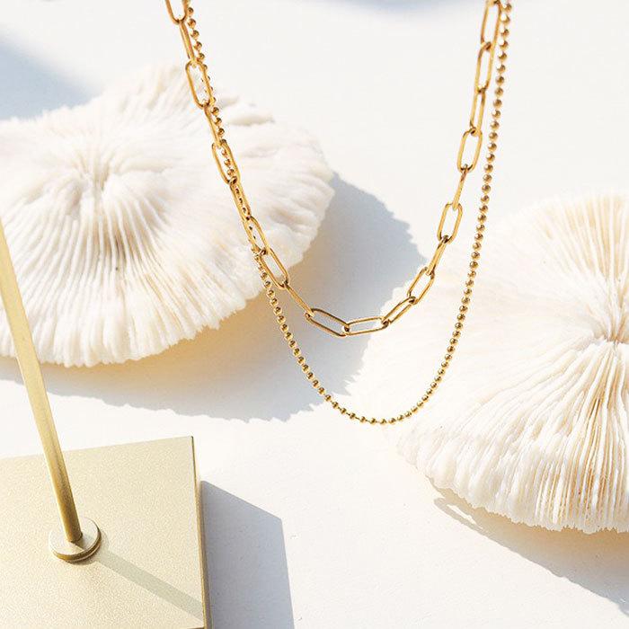 ネックレスチェーン　ボールチェーン　ダブル　二重　k18 blueleaf_necklace8