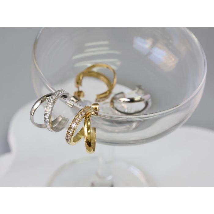 BLUE LEAF（ブルーリーフ） ピアス 2連 ダブルフープ CZダイヤ ライン