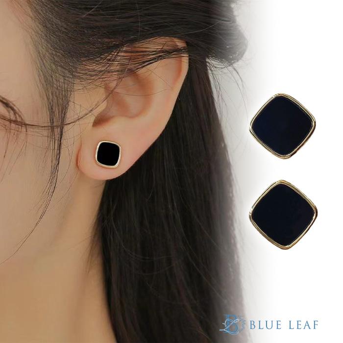 BLUE LEAF ピアス スクエア ブラック 黒 ゴールド ニッケル BLUE LEAF ピアス スクエア ブラック 黒 ゴールド ニッケル