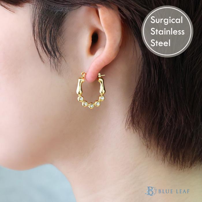 金色フープピアス5個セット BLUE LEAF（ブルーリーフ） ピアス フープ キュービックジルコニア CZ