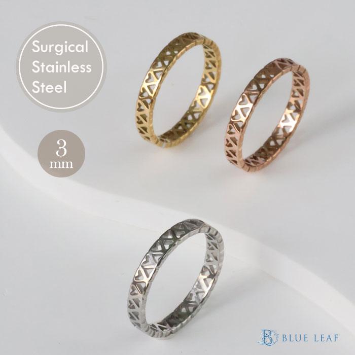 リング 指輪 3mm ハート型 ステンレスリング ペアリング ジュエリー アクセサリー サージカルステンレス 316 金属アレルギー対応 | BLUE LEAF