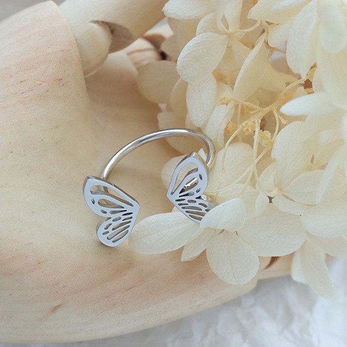 リング 指輪 蝶 ちょう バタフライ フリーサイズ ステンレスリング 幅広 大人可愛い 蝶モチーフ 蝶々 チョウ デザイン性のある ジュエリー | BLUE LEAF | 08