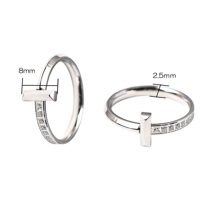 BLUE LEAF リング 指輪 8mm CZダイヤ 十字型 T字 T型 ツートン