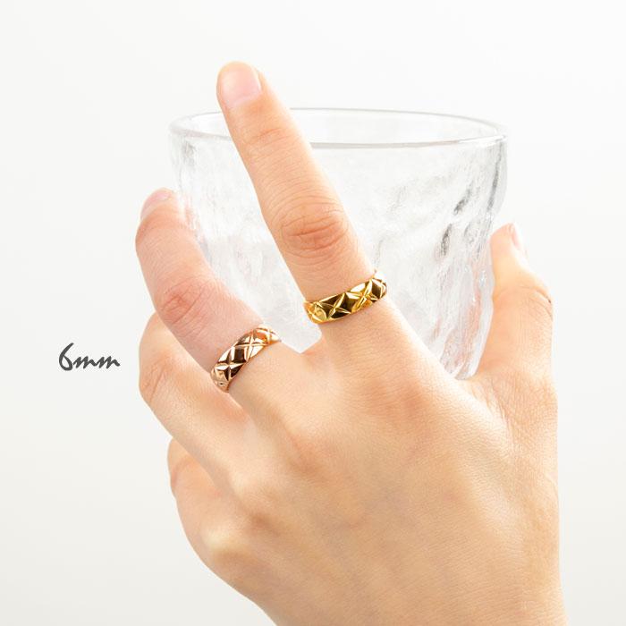 リング 指輪 6mm キルティング ステンレスリング ペアリング 太幅 幅広 k18コーティング 低アレルギー デザイン おしゃれ ニッケルフリー | BLUE LEAF | 02