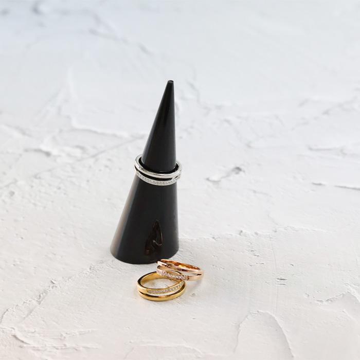 リング 指輪 5mm CZダイヤ ステンレスリング レイヤード風 2連 重ね ニッケルフリー キュービックジルコニア 金属アレルギー 華奢 アクセサリー レディース | BLUE LEAF | 10