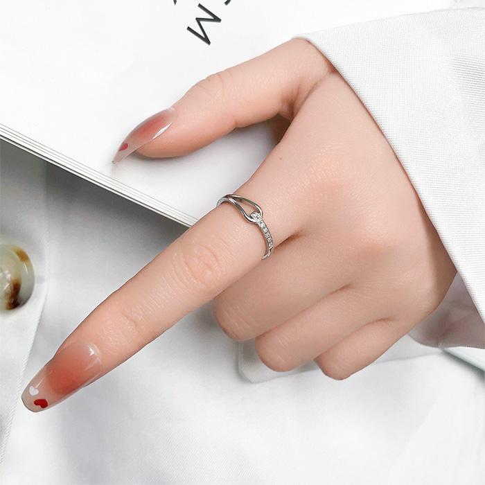 BLUE LEAF リング 指輪 2重 ステンレス CZダイヤ キュービック