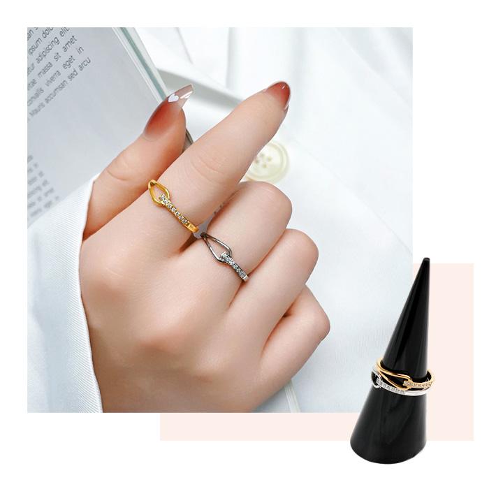 BLUE LEAF リング 指輪 2重 ステンレス CZダイヤ キュービック