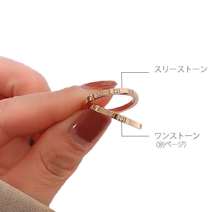 リング 指輪 2mm 3粒 キュービックジルコニア マリッジリング ステンレスリング ペアリング 大人可愛い シンプル 金属アレルギー ジュエリー | BLUE LEAF | 02