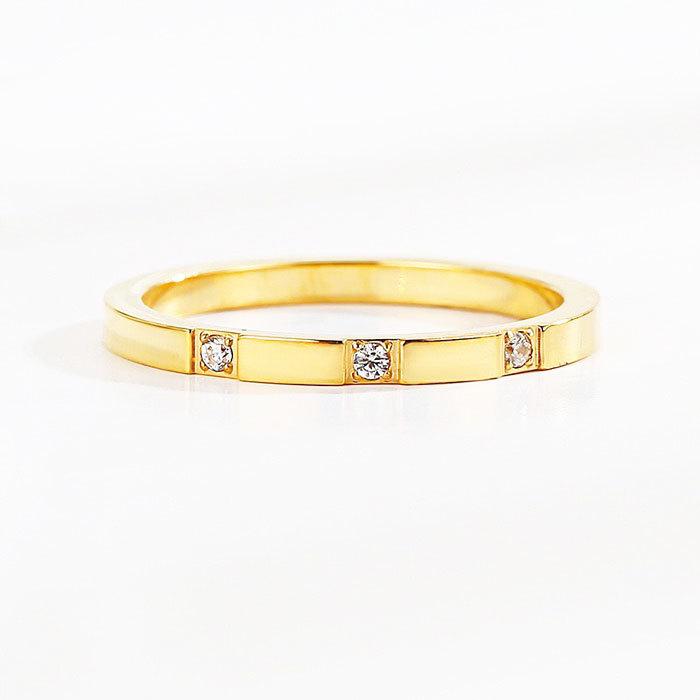 リング 指輪 2mm 3粒 キュービックジルコニア マリッジリング ステンレスリング ペアリング 大人可愛い シンプル 金属アレルギー ジュエリー | BLUE LEAF | 03