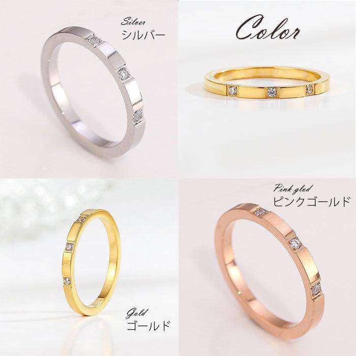 リング 指輪 2mm 3粒 キュービックジルコニア マリッジリング ステンレスリング ペアリング 大人可愛い シンプル 金属アレルギー ジュエリー | BLUE LEAF | 09