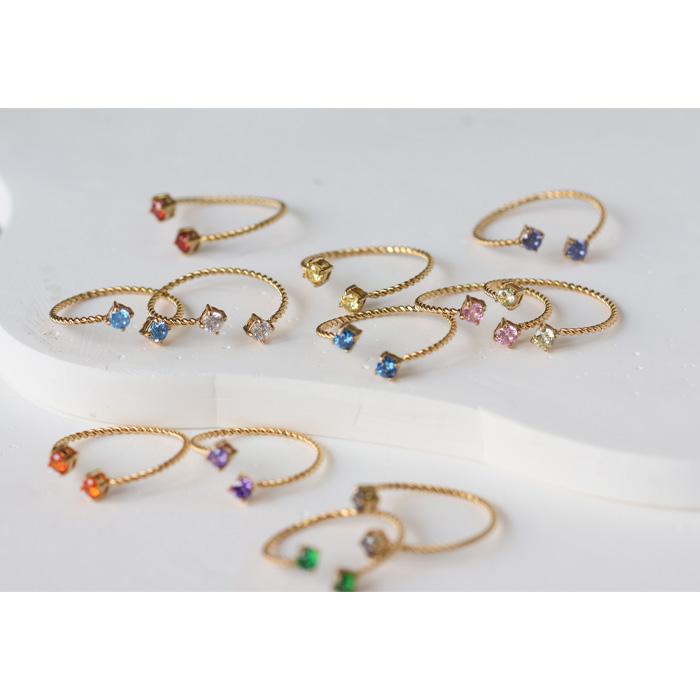 リング 指輪 誕生石 選べる 12色 サージカルステンレス キュービックジルコニア CZダイヤ フリーサイズ サイズ調整可能 k18コーティング ニッケルフリー | BLUE LEAF | 27