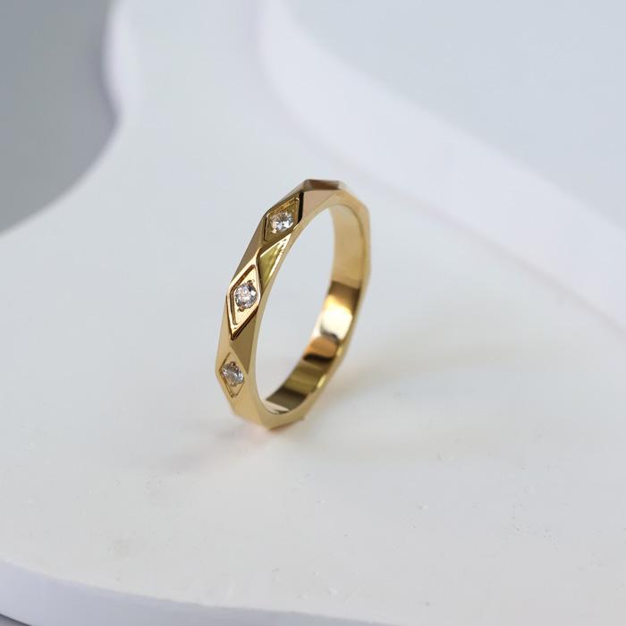 リング 指輪  ステンレス ダイヤカット キュービックジルコニア CZダイヤ 3個 サージカルステンレス 甲丸 9〜17号 ひし形カット キラキラ k18コーティング | BLUE LEAF | 11