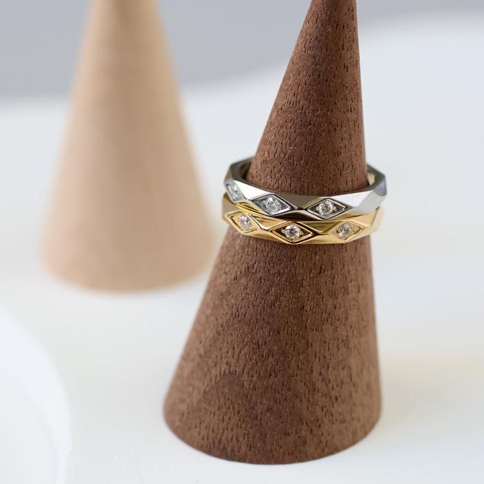 リング 指輪  ステンレス ダイヤカット キュービックジルコニア CZダイヤ 3個 サージカルステンレス 甲丸 9〜17号 ひし形カット キラキラ k18コーティング | BLUE LEAF | 04