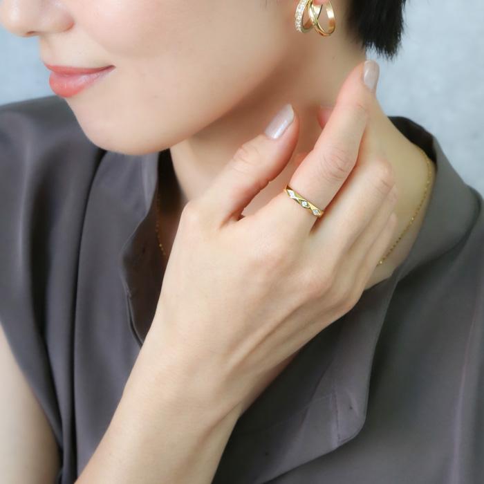 リング 指輪  ステンレス ダイヤカット キュービックジルコニア CZダイヤ 3個 サージカルステンレス 甲丸 9〜17号 ひし形カット キラキラ k18コーティング | BLUE LEAF | 07