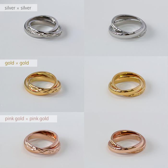 ステンレス リング 2連リング ダブル 銀色 金色 ピンクゴールド ミックス 指輪 サージカルステンレス ダブルリング | BLUE LEAF | 11