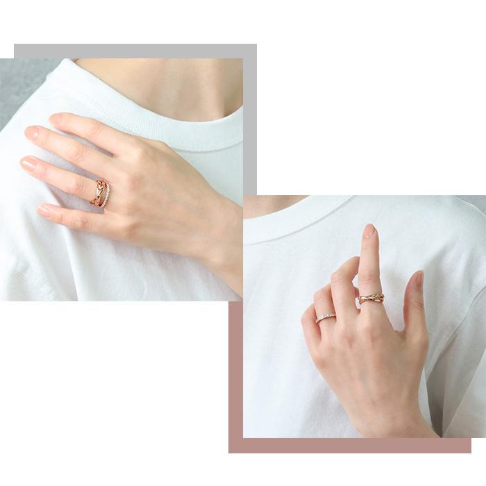 ステンレス リング 2連リング ダブル 銀色 金色 ピンクゴールド ミックス 指輪 サージカルステンレス ダブルリング | BLUE LEAF | 14