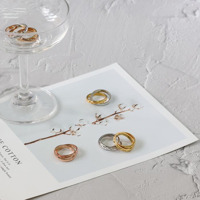 ステンレス リング 2連リング ダブル 銀色 金色 ピンクゴールド ミックス 指輪 サージカルステンレス ダブルリング | BLUE LEAF | 15