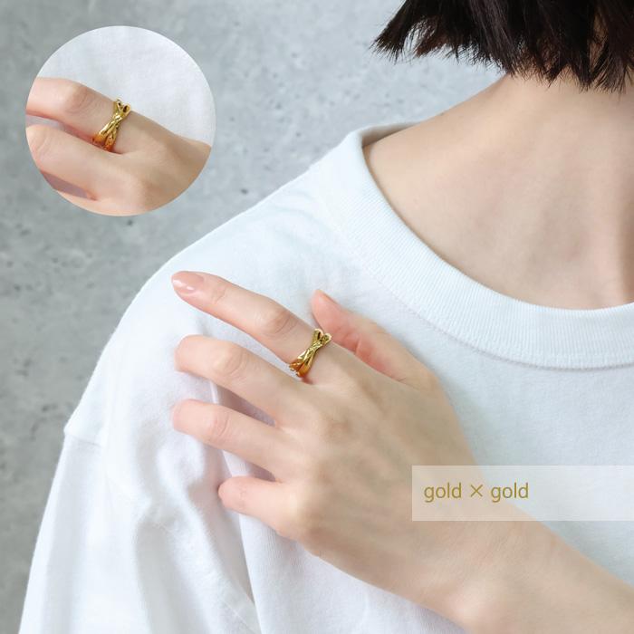 ステンレス リング 2連リング ダブル 銀色 金色 ピンクゴールド ミックス 指輪 サージカルステンレス ダブルリング | BLUE LEAF | 05