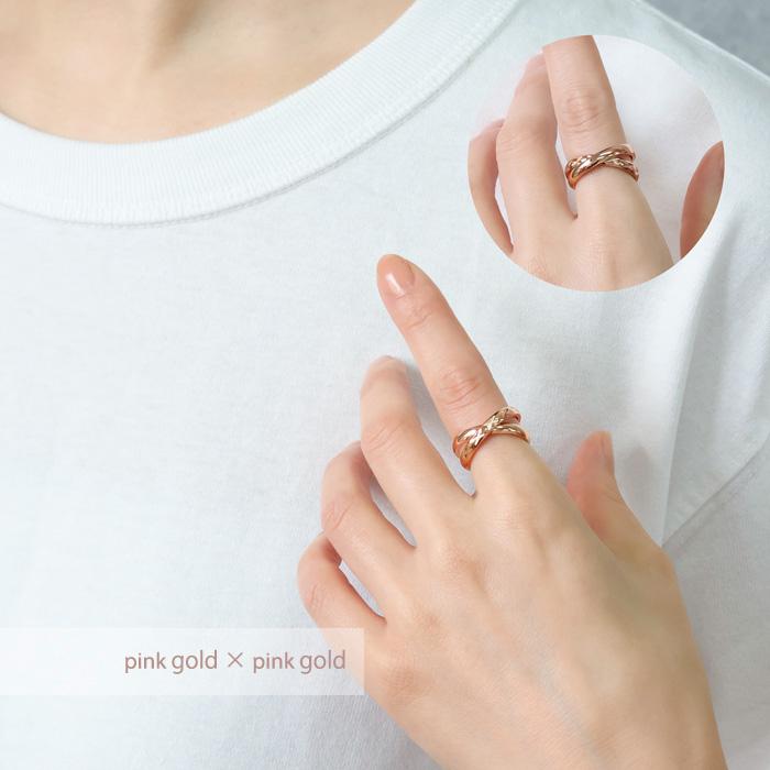 ステンレス リング 2連リング ダブル 銀色 金色 ピンクゴールド ミックス 指輪 サージカルステンレス ダブルリング | BLUE LEAF | 06