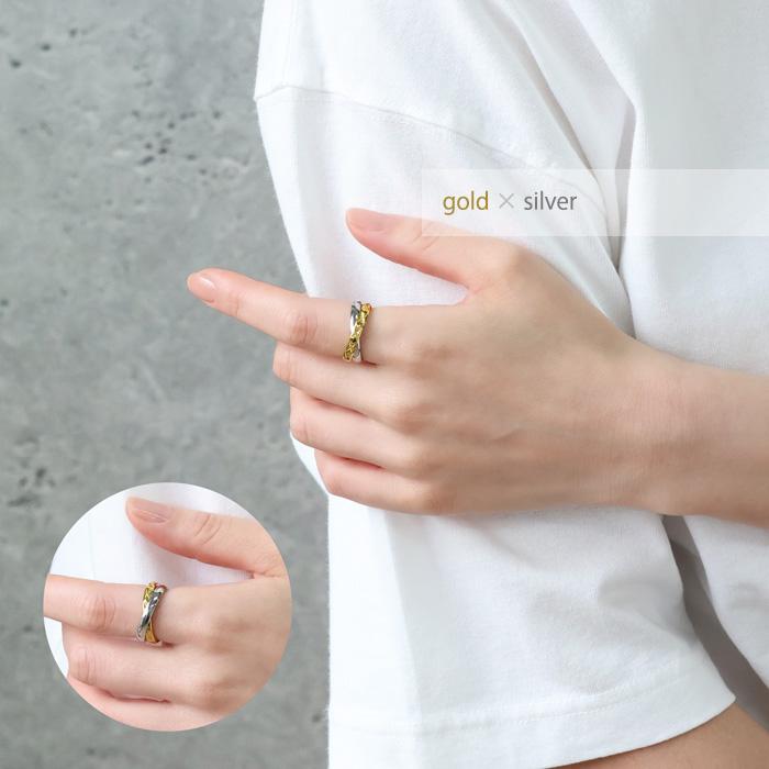ステンレス リング 2連リング ダブル 銀色 金色 ピンクゴールド ミックス 指輪 サージカルステンレス ダブルリング | BLUE LEAF | 07