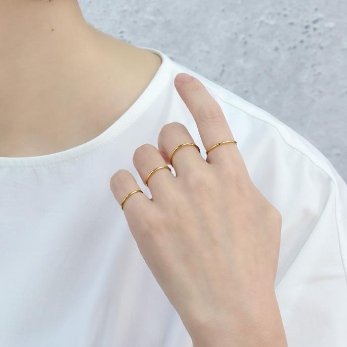 リング 指輪 1mm 極細 華奢リング ステンレスリング 安心素材 大人可愛い ジュエリー 金属アレルギー ピンキーリング ファランジリング | BLUE LEAF | 03