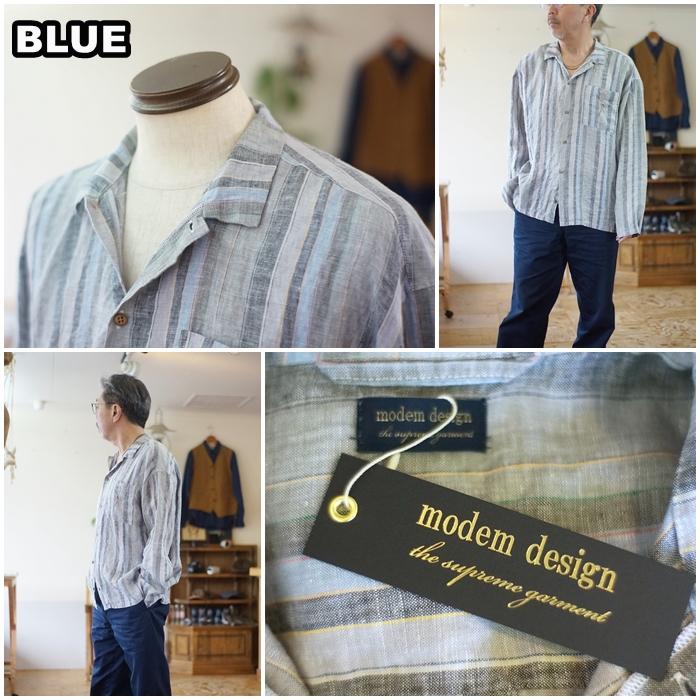 モデムデザイン modemdesign 麻シャツオープンカラーM