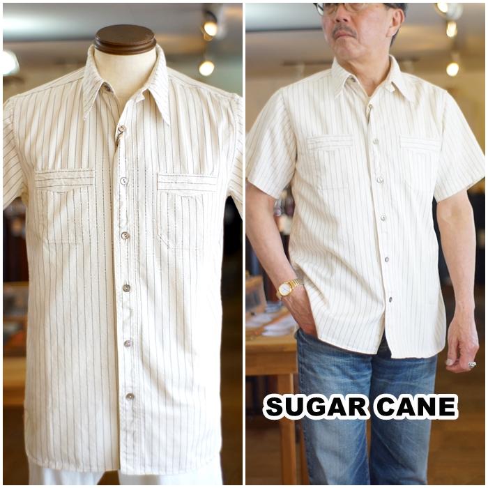 シュガーケーン　ウォバッシュ　Lサイズ　半袖シャツ SUGAR CANE シュガーケーン インディゴウォバッシュ ストライプ