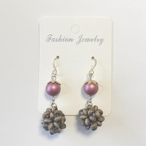 ハンドメイドピアス ウッドボール＆オーナメント風ボール ブラウン 