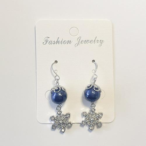 ハンドメイドピアス クリスタルスノー＆コットンパール ミッドナイト 