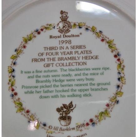 ロイヤルドルトン　ブランブリーヘッジ Autumn Story 1998 ウォール プレート | ROYAL DOULTON | 02