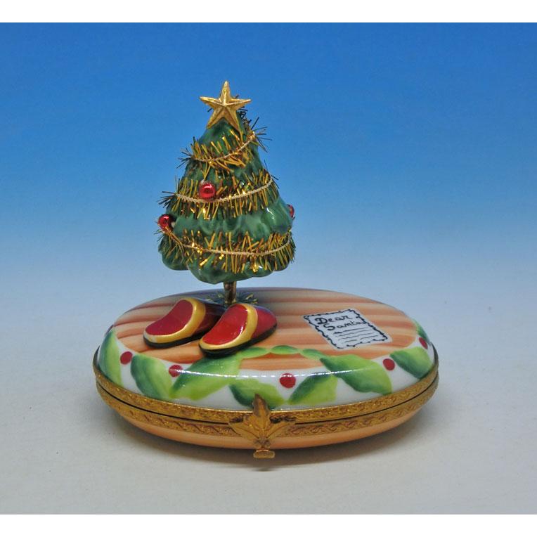 リモージュボックス Carenton Porcelaine クリスマスツリーとスリッパ