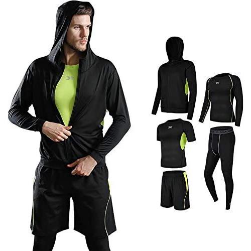 Bluemoon Gstoreコンプレッションウェア メンズ 上下セット トレーニングウェア スポーツウェア ランニングウェア 5点セット Cタイプ グリーン M 正規取扱店