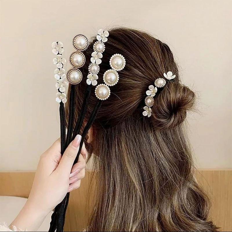 贅沢 Ricisung お団子ヘアメーカー ヘアピンパール お団子グッズ お団子グッズお団子 長い髪向け 4本 セット 少女 髪束ね お団子ヘアア ヘアピン Www We Job Com