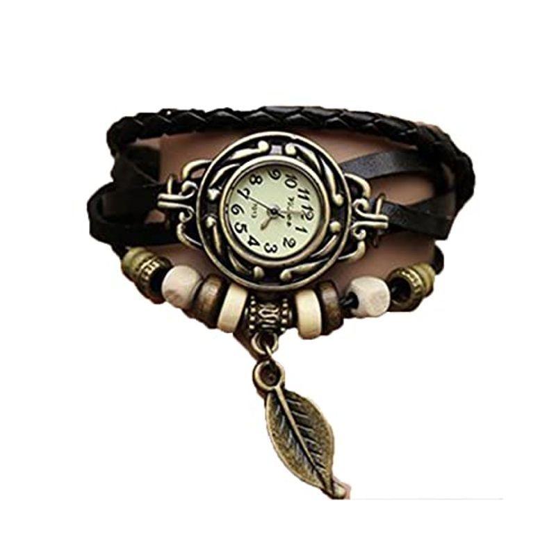 Rockyu ジュエリー ブランド 人気 ブレスレット メンズ レディース レトロ レザー 本革 腕輪時計 編み込み 手作り カラー ブラッ 最大 Offクーポン