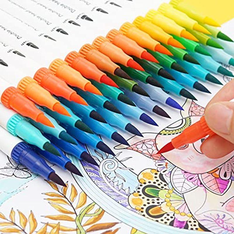 水彩ペンセット 文房具 マーカーペン 100色セット 水彩毛筆 水性 ブラシペン コピックペン 筆ペン 太字 細字両用 美術 絵描き 色塗り イラスト用マーカー Myleet Com