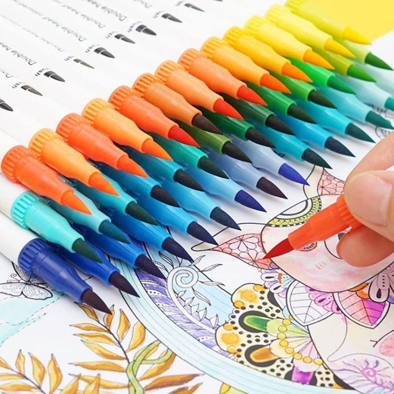 水彩ペンセット 文房具 マーカーペン 100色セット 水彩毛筆 水性 ブラシペン コピックペン 筆ペン 太字 細字両用 美術 絵描き 色塗り イラスト用マーカー Myleet Com