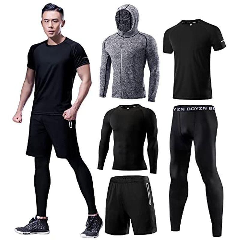 22年最新海外 メンズ ランニングウェア セット コンプレッションウェア スポーツパーカー トレーニングウェア 長袖 半袖 加圧インナー ハーフパン Materialworldblog Com