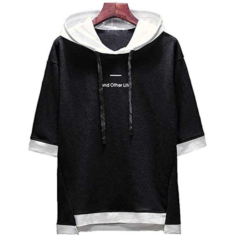 1515円 21正規激安 夏服 メンズ Tシャツ 半袖 無地 七分袖 パーカー おしゃれ 大きいサイズ カットソートップス フード付き インナー ゆったり カ