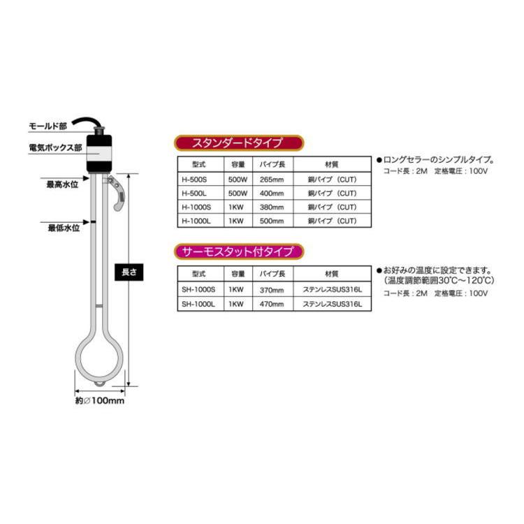 投げ込みヒーター  フジマック H-500L【580】