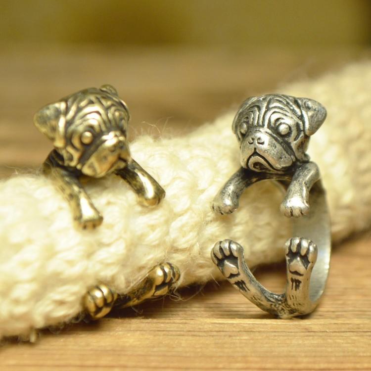ハンドメイド パグ フレンチブルドッグ 犬シルバーリング指輪