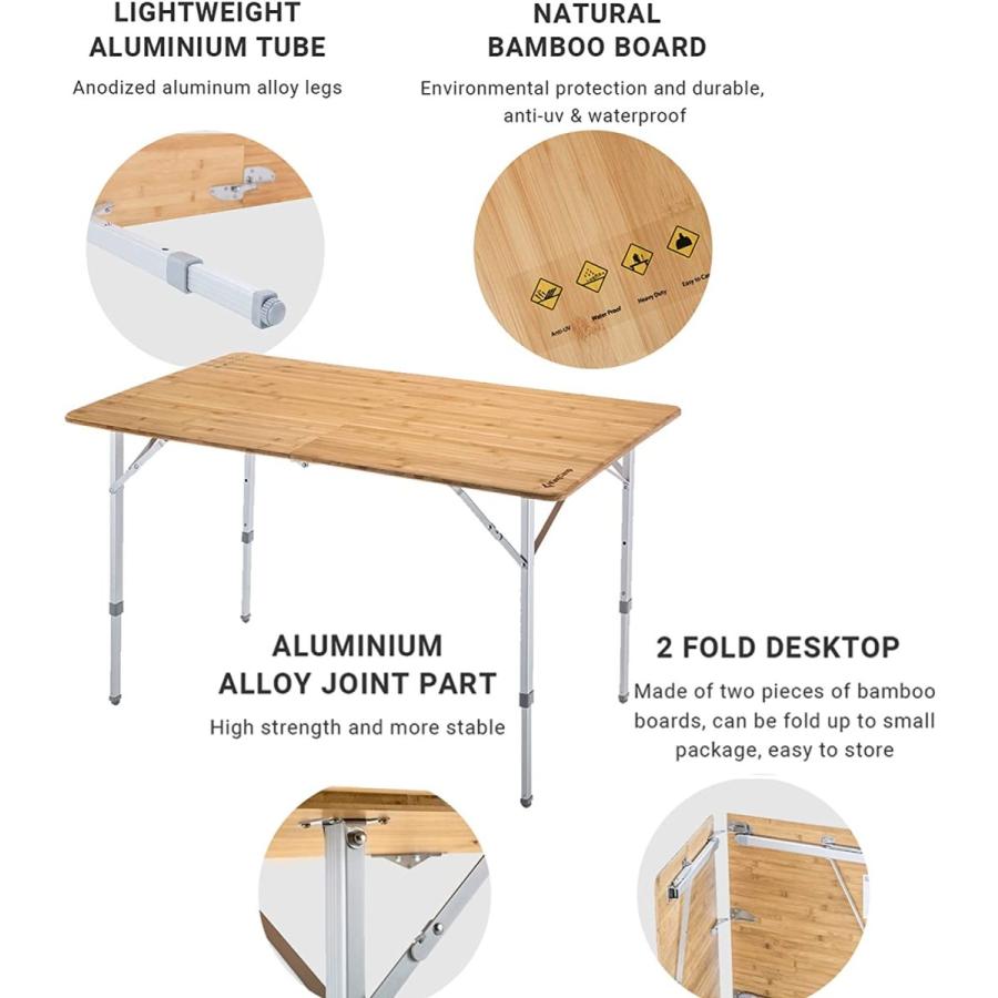 Kingcamp 竹製 高耐久 アウトドアテーブル 175ポンド 環境保護 特大 紫外線防止 テーブル チェア ハンモック ポータブル 3つの高さ アウトドア キャンプ 登山 ピクニック 4 6人用 折りたたみテーブル B01ihkmlvu ブルーシーインク キャンプ 超人気新品売れ筋の